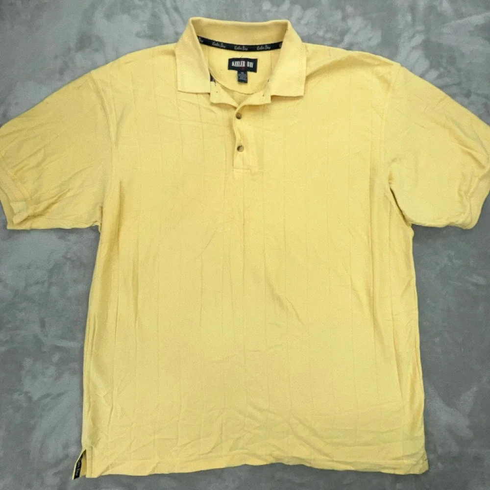 Keeler Bay Mens XL Yellow Short Sleeve Textured‎ Stripe Sailboat Polo Shirt